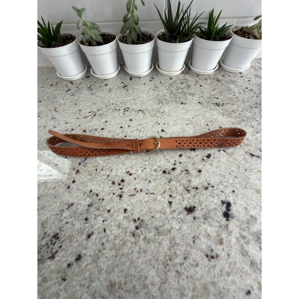 J.Crew Tan Leather Perforated Belt Size S
